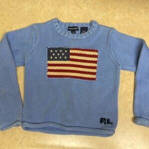 Children's Ralph Lauren flag sweater, Size 6/6x, light blue